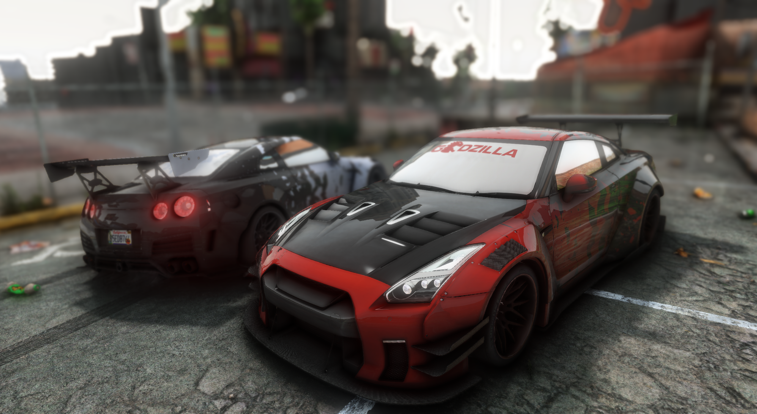 Red and black Nissan-style performance car